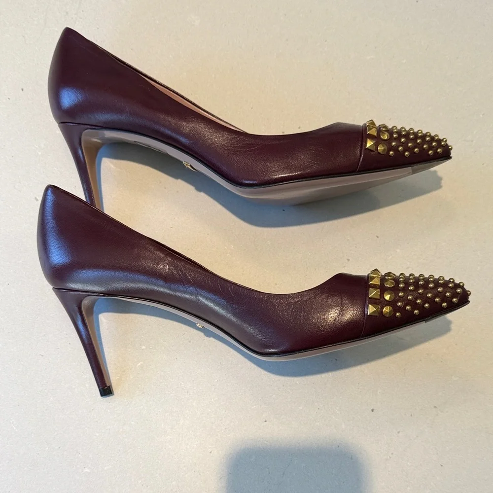 Gucci Dark Red Studded Heels - Picture 9 of 12